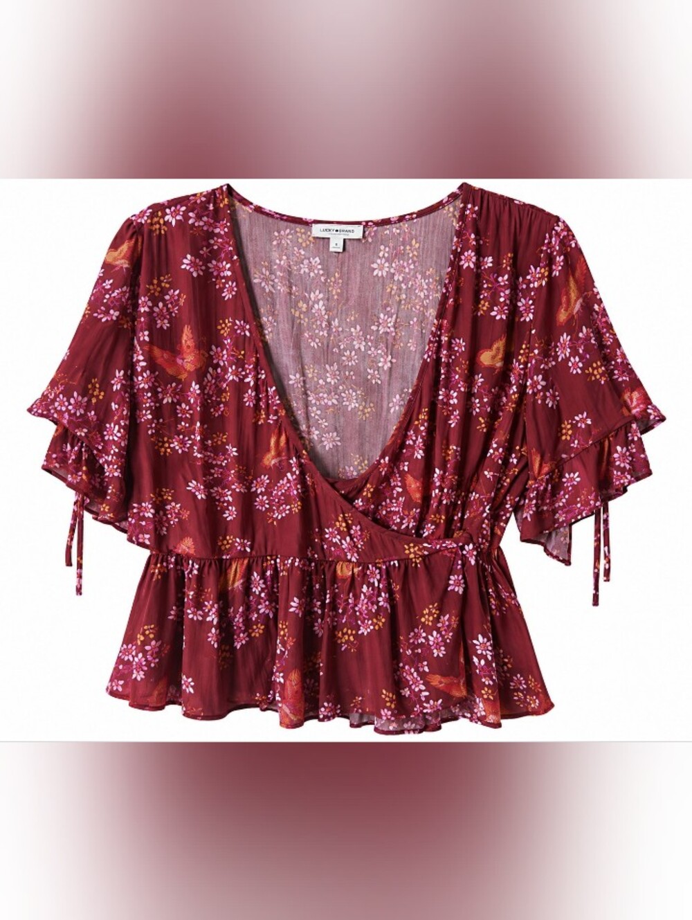 Floral Wrap Short Sleeve Blouse